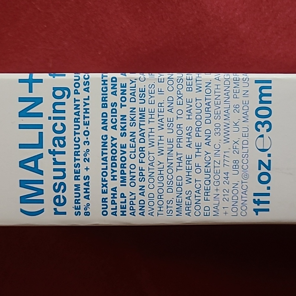 Malin + Goetz resurfacing face serum. 1oz. NIB. Anti aging serum.
